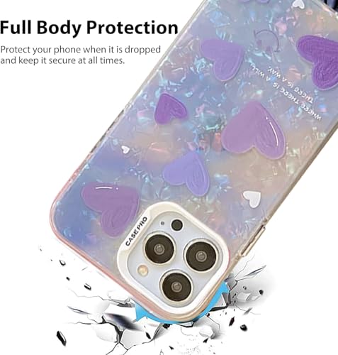 Image of mobistyle Designed for iPhone 16 Pro Cover Cool Shining Shell Love Heart Pattern Design with TPU Edges Phone Back Cover Case for Girls Women (Purple)
