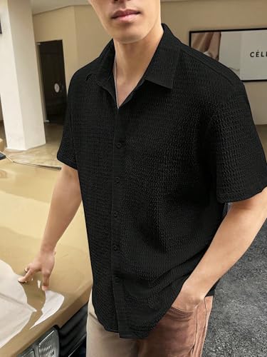 Image of GRECIILOOKS Men's Polycotton Shirt |Stylish Casual Regular Fit Shirts | Textured Half Sleeve | Slim Fit | Business & Meeting Ready (Available in Plus Size)