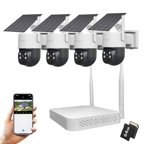 SMPETUYO Security Camera Outdoor Wireless: 10CH NVR 4PCS 4MP Solar Cameras Set - 100% Wire-Free 2K Battery Camera for Home Surveillance System 360° Pan & Tilt with Full Color Night Vision 2-Way Talk…