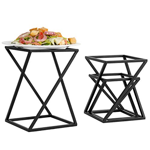 Mygift Twisting Geometric Matte Black Metal Pizza Riser Racks/Food Display Stands, Set Of 3 #TOP6