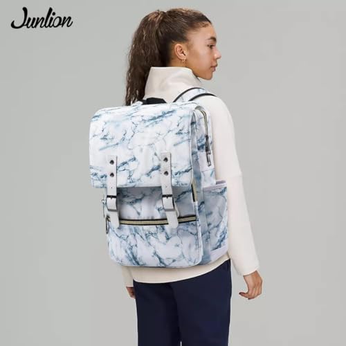 College Student School Bag Slim Laptop Backpack Travel Rucksack Daypack Marbling White2