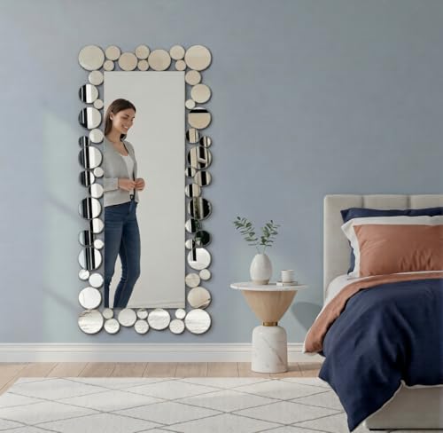 Image of Creative Arts n Frames 18x47 inch Long Fiber Wood Rectangular Wall Hanging Wall Mount HD Mirror Home Decor Items Living Room Bathroom Bedroom Hotel Office (18x47 inch Decorative Mirror)