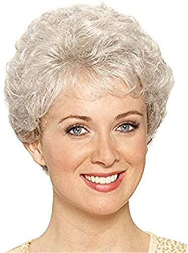 HAIRCUTCLOAKJ Parrucca Ondulata Corta da 8 Pollici Parrucca Sintetica Bionda Argentata Riccia per Donna Parrucca Sintetica per Donna