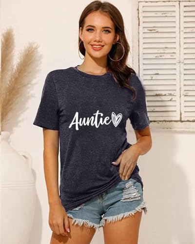 Image of Auntie Women Warm Lovely Love Print Blessing Holiday Summer Ladies Women Casual Short Sleeve T-Shirt.