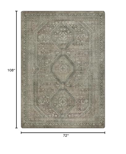 GENIMO 6x9 Area Rug for Living Room, Non Slip Machine Washable Low Pile Large Rug, Sage Indoor Vintage Lightweight for Bedroom, Dining Room & Home Office