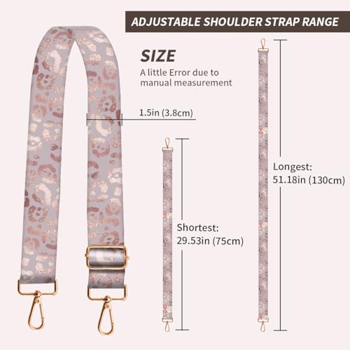 Image of Purse Strap Replacement Crossbody, 3.8cm Wide Shoulder Strap Adjustable Replacement Belt Gold Buckle, Handbag Crossbody Bag Strap Glitter Pink Leopard