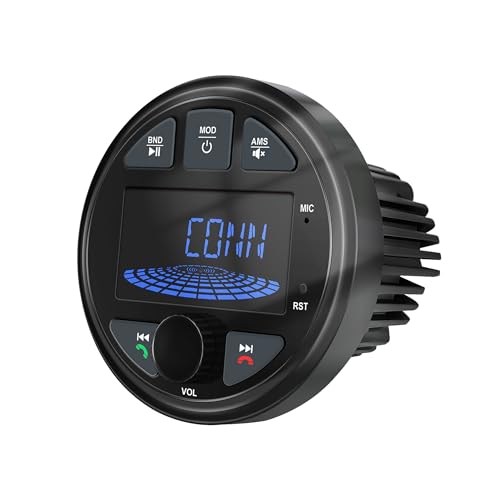 Image of 3 Inch Marine Radio Bluetooth Stereo Audio Waterproof Boat Radio FM AM USB | LEXXSON LCD Display Golf Cart Marine Stereo Receivers Audio Systems for RV UTV Yacht AUX Subwoofer Black