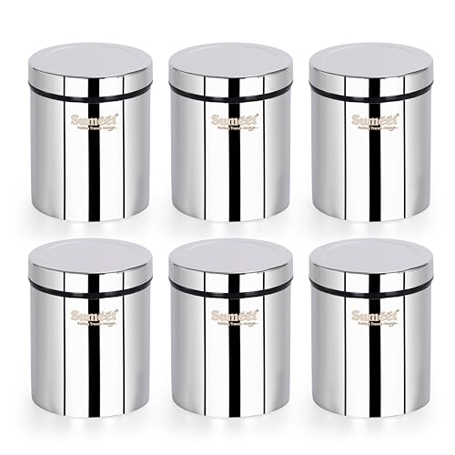 Image of Sumeet ISI Certified Stainless Steel Air Tight Storage Container /Jar /Canister /Dabba with Threading Screw Cap for Kitchen - Pack of 6Pc, 8.3cm, 450ml, Silver