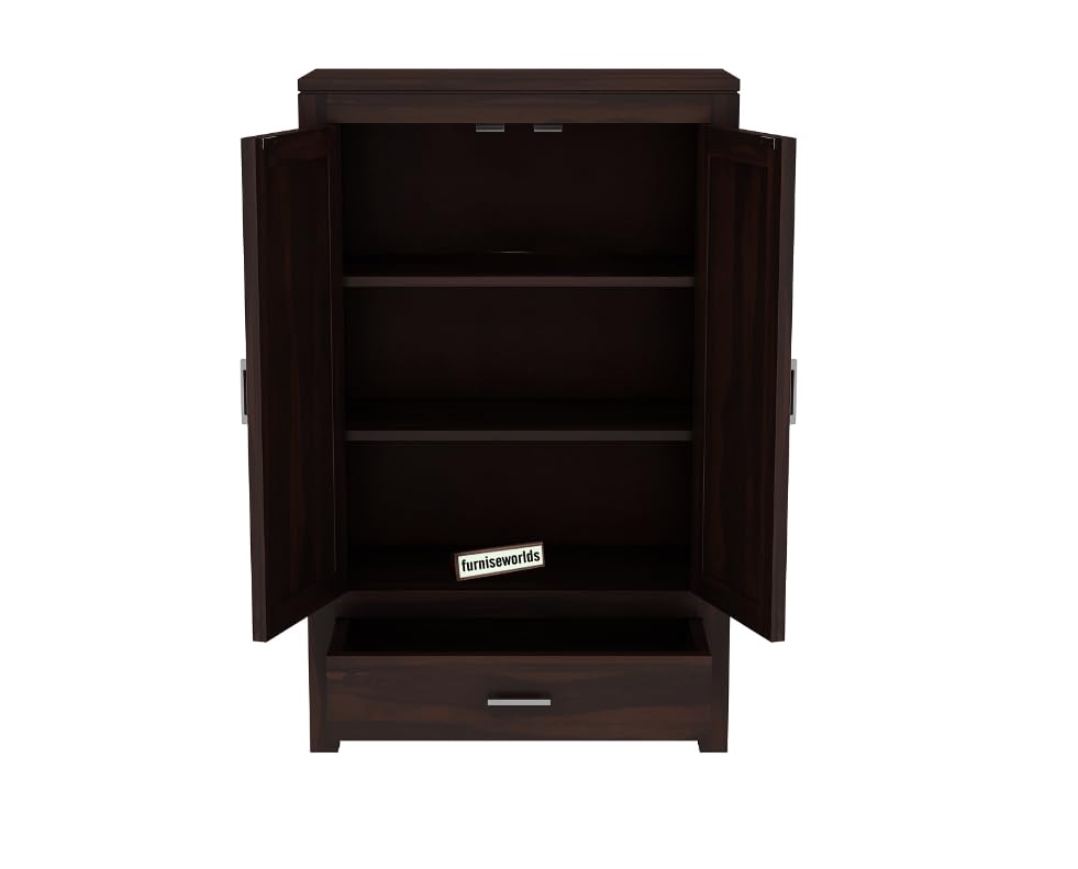 Image of Sheesham Wood Wardrobe with 1 Drawer and 3 Shelves Storage for Bedroom Wooden Almirah for Clothes for Living Room Bedroom Home, Solid Wood Furniture (Walnut Finish)