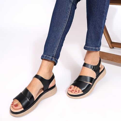 Image of TRASE Snug Steps Women Casual Double Strap Hook And Loop Sandals