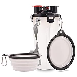 Guardians Dog Travel Water Bottle Collapsible Bowls, 2 in 1 Pet Food Container with Bowls, Outdoor Portable Water Bowls for Waling, Traveling and Hiking(White)
