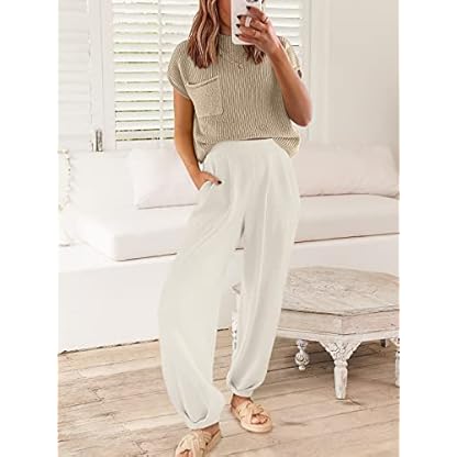ANRABESS Women's Two Piece Outfits Knit Sweater Vest Crop Top Pants Lounge Matching Tracksuit Sweatsuit Travel Clothes Sets - Image 6