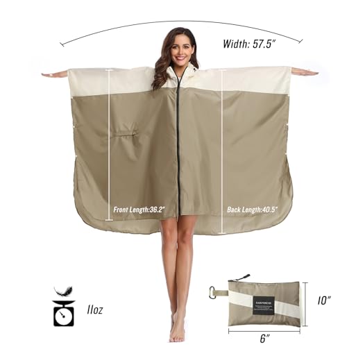 Image of SaphiRose Adult Rain Poncho Waterproof Hooded Zipper Raincoat with Pockets | OEKO-TEX Certified 100% Polyester, Lightweight Packable Storage Pouch, Heat-Sealed Seams, Quick-Dry for Outdoor Hiking