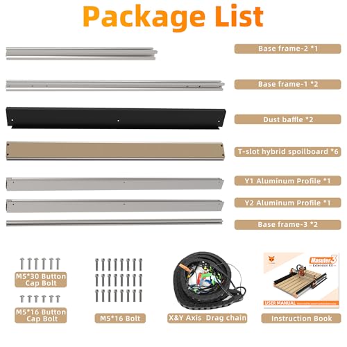 FoxAlien Y-axis 4080 Extension Kit for Masuter 3 CNC Router Machine, with Upgraded T-slot Hybrid Spoilboard for Large Wood Engraving Carving Projects (Extend Y-axis to 800mm) - Image 6
