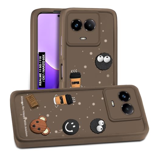 Image of AESTMO Back Case Cover for Realme 11 5G / 11X / C67 / Narzo 60X Cover | Cute Fun Cartoon 3D Ball | Coffee Silicone Case | Full Body Protection | Camera Protection Back Cover (Brown)