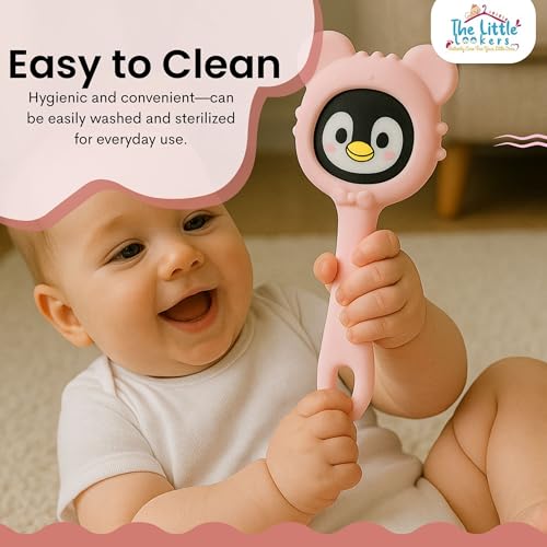 Image of THE LITTLE LOOKERS Teether for Baby | Musical Rattle Teethers for 3 to 24 Months | Silicone Rattle Teether | BPA-Free for Easy Teething | Jhunjuna, Baby Feeding Toys (Pink)