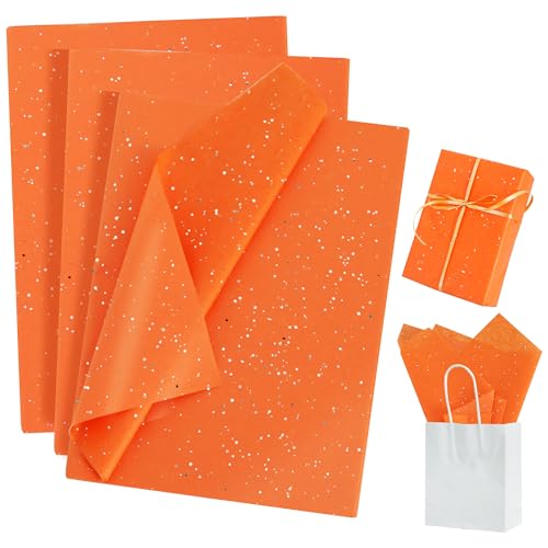 BEISHIDA 50 Sheets Orange Glitter Tissue Paper Bulk, Glitter Tissue Wrapping Paper for Gift Bags, 14 x 20 Inch Gift Wrap for Birthday Wedding Graduation DIY Crafts Holiday Flowers