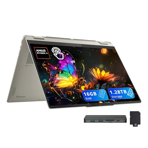 Lenovo Yoga 7 2 en 1 40.6 cm 2K Touchscreen Copilot+ PC portátil, AMD Ryzen AI 7 350, 16GB LPDDR5X, 1.28TB de almacenamiento (1TB SSD + 288GB estación de acoplamiento), teclado retroiluminado, huella