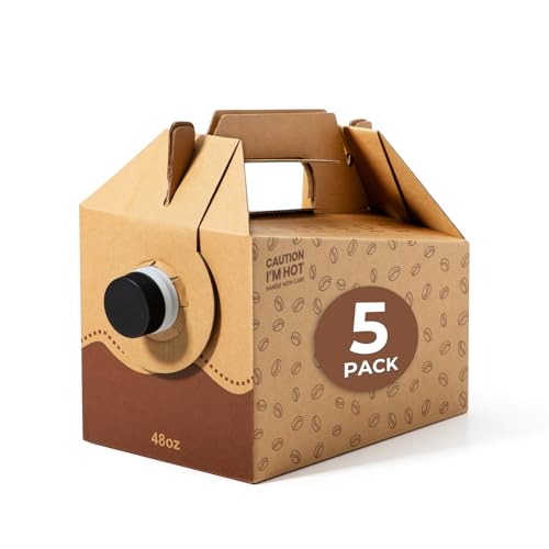 Fit Meal Prep 5 Pack 48 oz Disposable Coffee Dispensers with Handle, Insulated to Go Storage Containers, Portable Coffee Box Cold Hot Drink Dispenser Bulk for Party, Catering, Office, Take Out