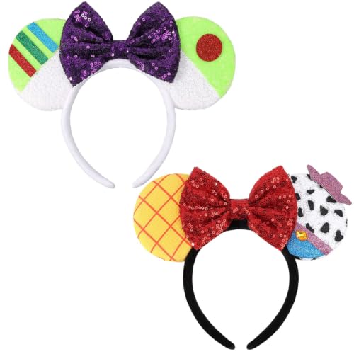ETLUK Sparkly Sequin Headbands Set 2 PCS Costume Bow Headbands for Women Girls & Boys Cosplay Accessories Party Decorations