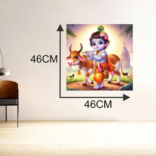 Image of Akki World Shree Bal Krishna With Cow God Wall Poster For Pooja Room, Bedroom, Kids Room, (Size - 46Cm X 46Cm)