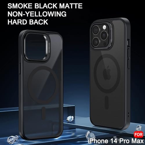Image of TheGiftKart Hybrid Matte Frosted Back Cover Case for iPhone 14 Pro MAX Compatible with MagSafe | Built-in Stand | Shockproof Hard Back Case Cover for iPhone 14 Pro MAX (PC & TPU, Translucent Black)