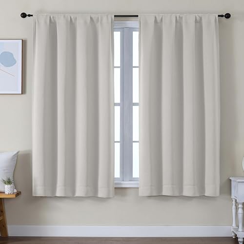 Image of Simplebrand Ava Natural Blackout Curtains for Bedroom 63 Inch Length 2 Panels Set, Solid Thermal Insulated Privacy Living Room Window Treatment Curtains Blackout Drapes, W50 x L63 Inch