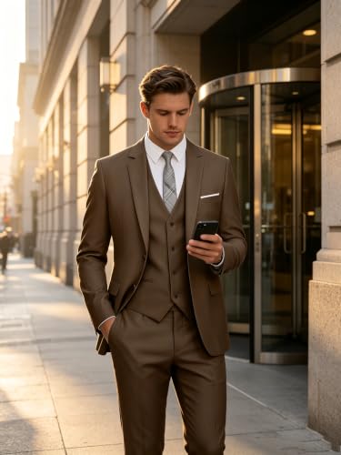 Image of WOMS Men's 3 Piece Suit Slim Fit,Mens Wedding Suit Groom Prom Tuxedo