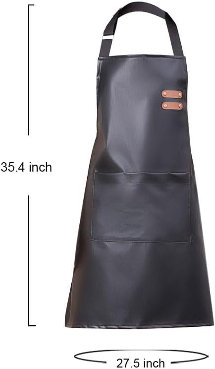 Miniatura 9 de Waterproof Apron Large Pocket PU Material Waterproof Oil-proof Dust-proof Apron Black and Red