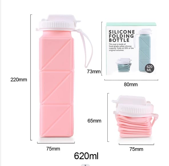 Borraccia Pieghevole In Silicone 620 Ml Con Cannuccia – Arcobaleno, Senza BPA, Per Campeggio, Yoga, Corsa, Viaggi