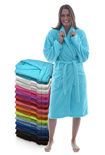 LEBENGOOD Albornoz Mujer y100% Algodón Rizo Americano 400 gr con Cinturón, Bolsillos, Bata Suave, Toalla Ducha, (XXL, Turquesa)