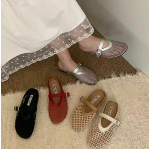 Cute Mesh Ballet Flats Women Breathable Low Heel Ballerina Flats Lightweight Vintage Mary Jane Woven Flats3