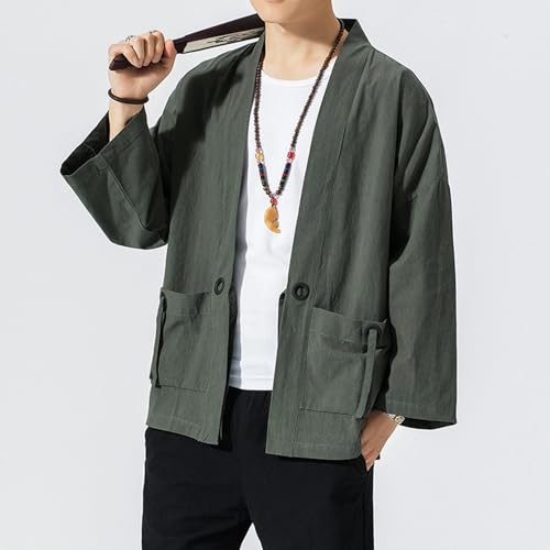 Chaqueta de kimono monocolor holgada con manga ligera de tres cuartos 3