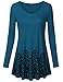 Laksmi Cotton Tunics for Women, Basic Floral Print Swing Top, Long Sleeve Round Neck A Line Casual Loose (XX-Large, Dark Cyan)