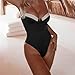 Strappy Contrast Trim Underwire One-Piece Swimsuit, Fashion Swimwear for Women Spaghetti Strap Design PQ4021 (US, Alpha, Large, Regular, Regular, Black)