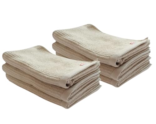 今治タオル ロングフェイスタオル 6枚セット まとめ買い 薄手 速乾 綿100% スポーツタオル ヘアドライタオル スマートバスタオル あぜ織 ストライプ柄 おしゃれ 可愛い ギフト 粗品 (ベージュ, ロングフェイス 6枚)