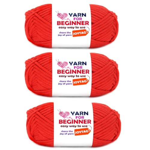 Image of Red Yarn for Crocheting and Knitting Cotton Crochet Knitting Yarn for Beginners Crochet Kit(3x50g)