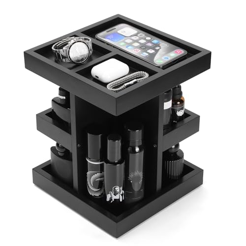 TRQWRO Gift for Men Mens Organizer Cologne Stand with Rotate Mens Accessory Organizers or Valet Tray Birthday Gift for Dad Husband Boyfriend Anniversary Idea for Him Watch Perfume Holder