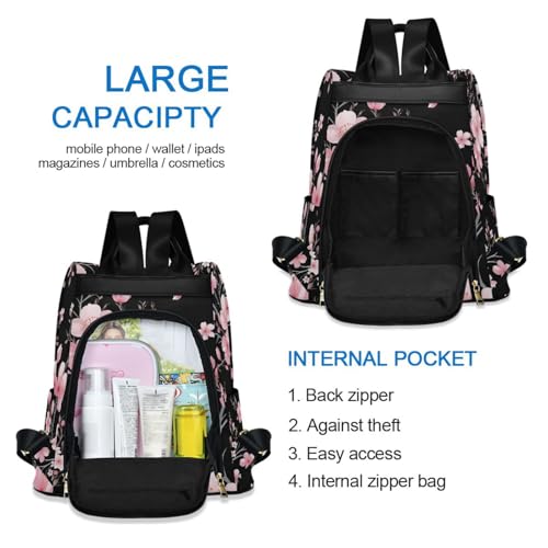 Image of ALAZA Pink Cherry Blossom Flowers Backpack Purse for Women Anti Theft Fashion Back Pack Shoulder Bag