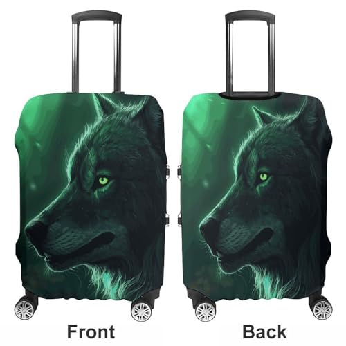 Green Wolf Printed Luggage Cover Protector, Fits 18-32 Inch Luggage3