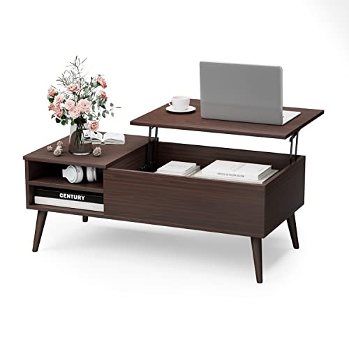 Furmax Wood Lift Top Coffee Table with Hidden Compartment, Storage Shelf and Metal Frame, Modern...