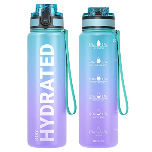 Image of Sahara Sailor Water Bottle, 32 /25 /17oz Durable and Leakproof Water Bottles Motivational with Time Marker, Tritan, BPA Free, Wide Mouth with Easy Clean Brush for Gym, Travel, School, Office (1 Bottle)