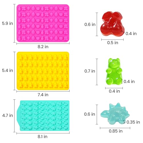 Image of Gummy Candy Molds with 2pcs Droppers, Silicone Bear Dinosaur Fruit Snack Molds, Non-stick Silicone Chocolate Molds for Gummies Candy Chocolate Baking