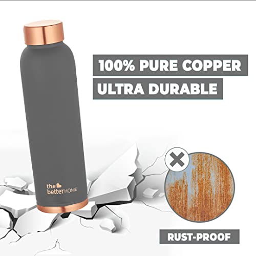 Image of The Better Home Copper Water Bottle 1 Litre | Water Bottle For Office | Water Bottle For Kids | 100% Pure Copper Insulation Wide Mouth With Ergonomic Design | Water Bottle For Home - Grey Pack of 2