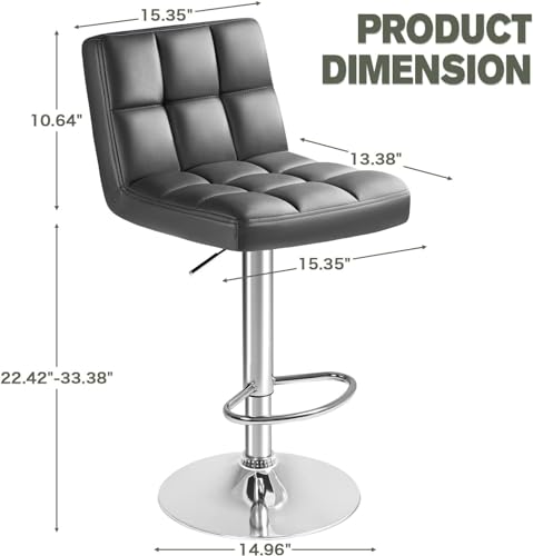 Image of Furmax Bar Stools Modern Pu Leather Swivel Adjustable Hydraulic Bar Stool Square Counter Height Stool Set of 2 (Gray)