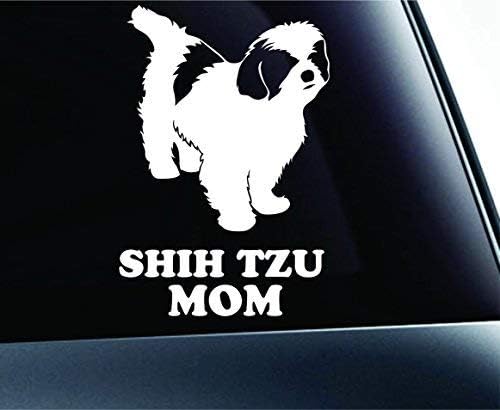 Shih Tzu - Calcomanía de vinilo para ventana, diseño de perro o cachorro, mascota, familia, raza, amor, auto, camión, ventana, laptop (blanco)