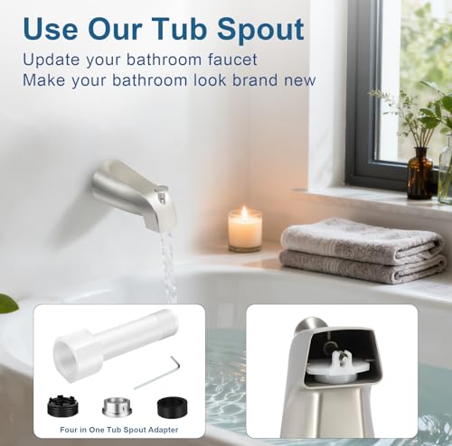 Universal Tub Spout for 1/2\" Copper Pipe, 1/2\" IPS and 3/4\" IPS, Bathtub Faucet with Diverter and Adapter and Hex Wrench (Brushed Nickel)