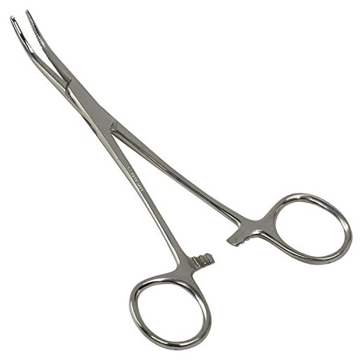Briggs Precision Kelly Forceps Locking Tweezers Clamp, Silver, Curved, 5-1/2 Inch