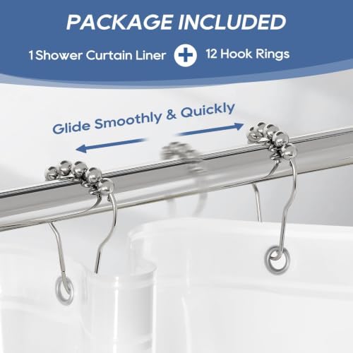 Image of downluxe Clear Shower Curtain Liner with Hooks, Plastic Shower Liner, 72 inch W x 84 inch L Lightweight Shower Curtains for Bathroom(12 Hooks, 1PC)
