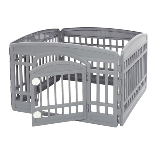 Iris Ohyama, Recinto per Cani da Interno, Plastica, Parco, Per Cucciolo, Gatti, Animali domestici, Interni, Esterni, Gabbia, Cuccia, Canile, A60cm/4 Pannelli, Grigio, CI-604E